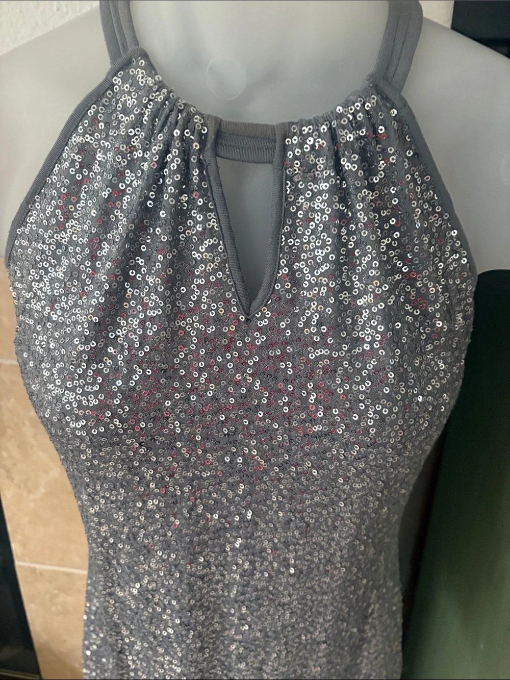 INC International Concepts Silver Sequin Halter Tank Top - Picture 3 of 5